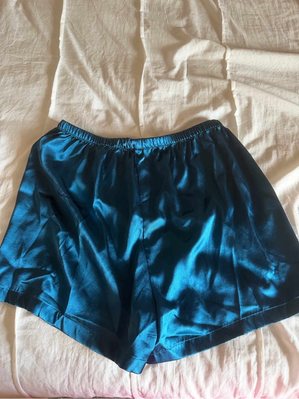 Silk Teal Short Sleeve Pajama Set with White Details - Picture 8 of 8